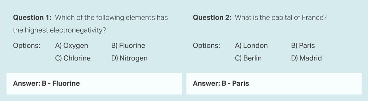 Multiple choice questions